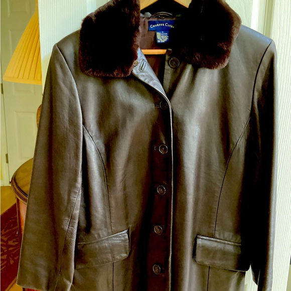 Charter Club Jackets & Blazers - Brown leather button down w/removable collar by charter club size 6